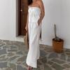 1116 European and American Summer Vacation Style New White Tube Top Cotton and Linen Vest Trousers Set Fashionable Two-piece Set