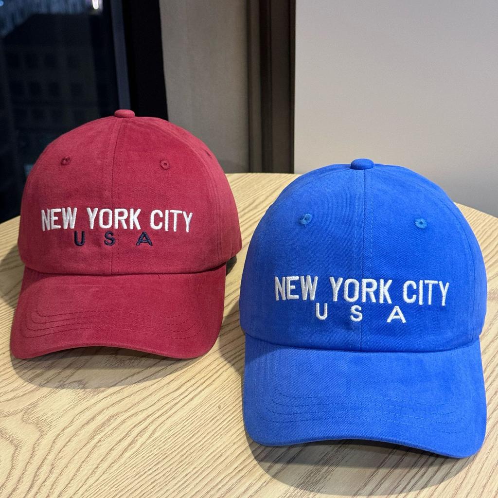 American New Style Embroidered Letters Brushed Cotton Baseball Hat for Women Autumn Sapphire Blue Face Showing Small Fashion Peaked Cap for Men