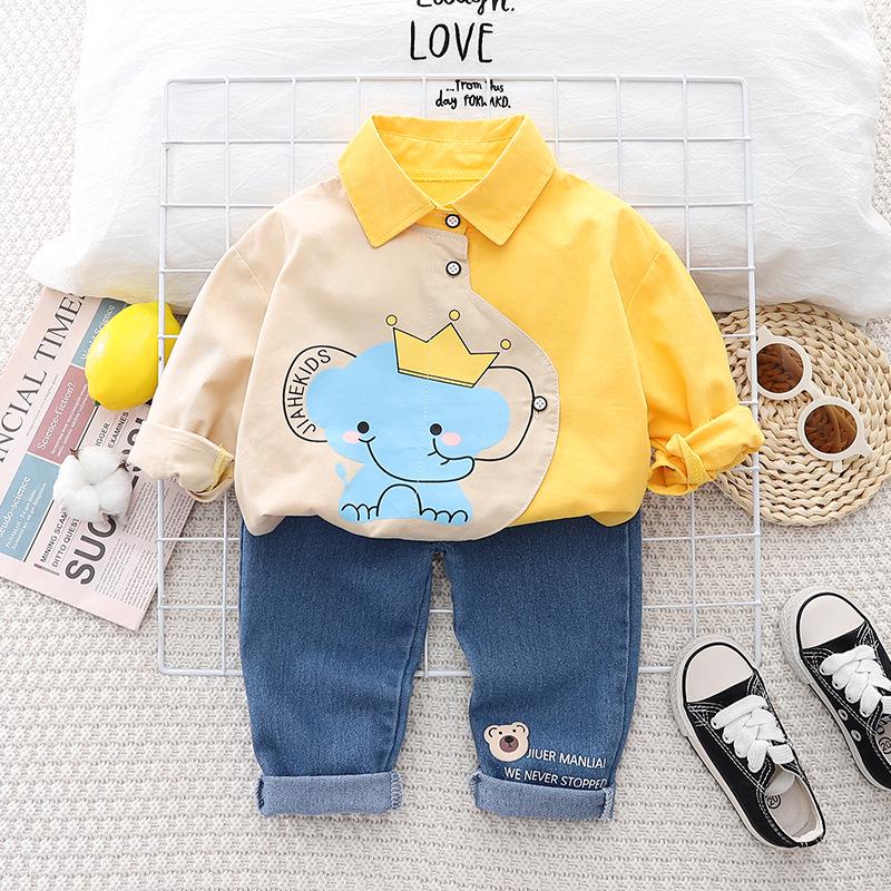 2023 New Boys' Long-Sleeve Cartoon Shirt Set - Spring/Autumn Style