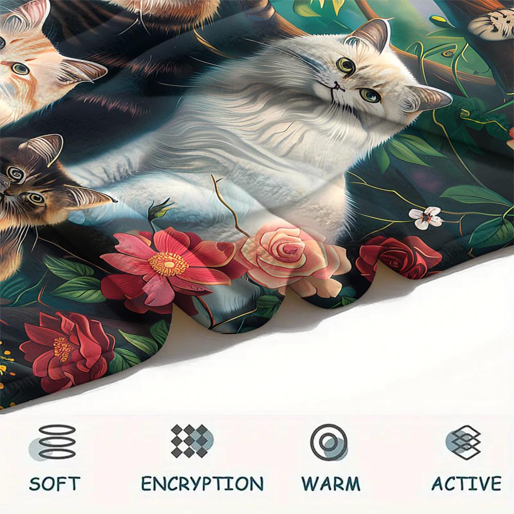 Kitty Print Flannel Blanket, High Quality Comfortable for All Seasons, Home Decor, Warmth and Comfort, Perfect for Christmas Gifts