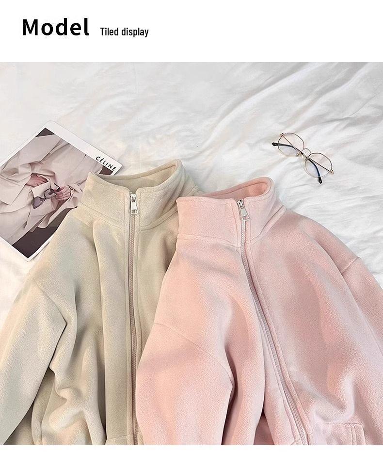 Women's Oversized Fleece-Lined Sweatshirt Jacket - New Winter Style, Lamb Fleece, Trendy Cardigan Top