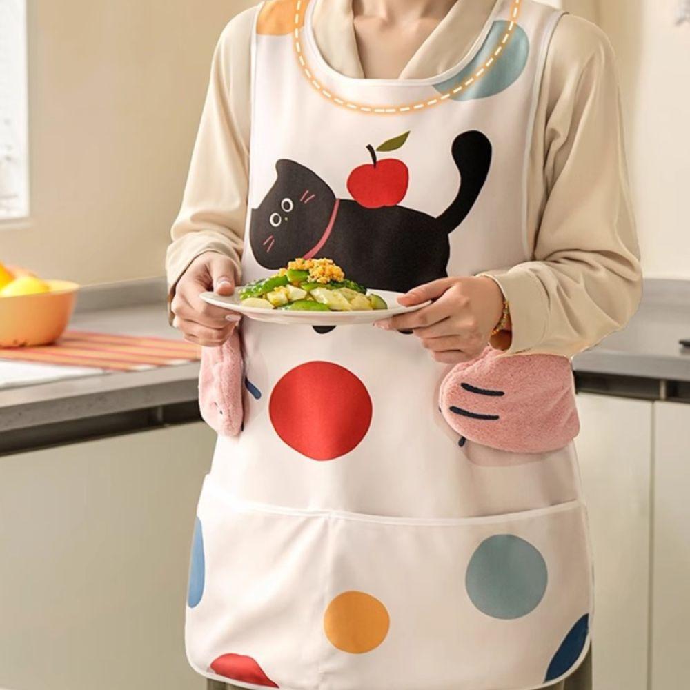 Cartoon Waterproof Apron Polyester Cooking Vest Apron Practical Oil Proof Apron  Apartment