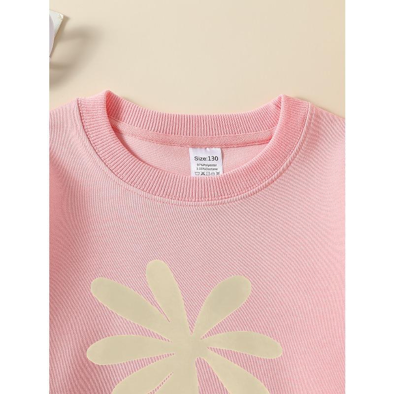 Girls' Long-Sleeve Casual Crewneck Sweatshirt | Flower Leaves Stem Design, Suitable For Outdoor Sports And Everyday