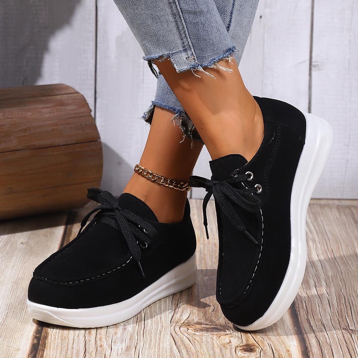 

Женские кроссовки из искусственной замши на платформе, осенние нескользящие мокасины на шнуровке, женские повседневные кроссовки на толстой подошве Zapatillas De Mujer 36