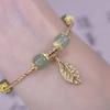 Golden Branch Jade Leaf Bracelet for Women, Hetian Jade Rabbit Zodiac Year Bracelet, Christmas New Year