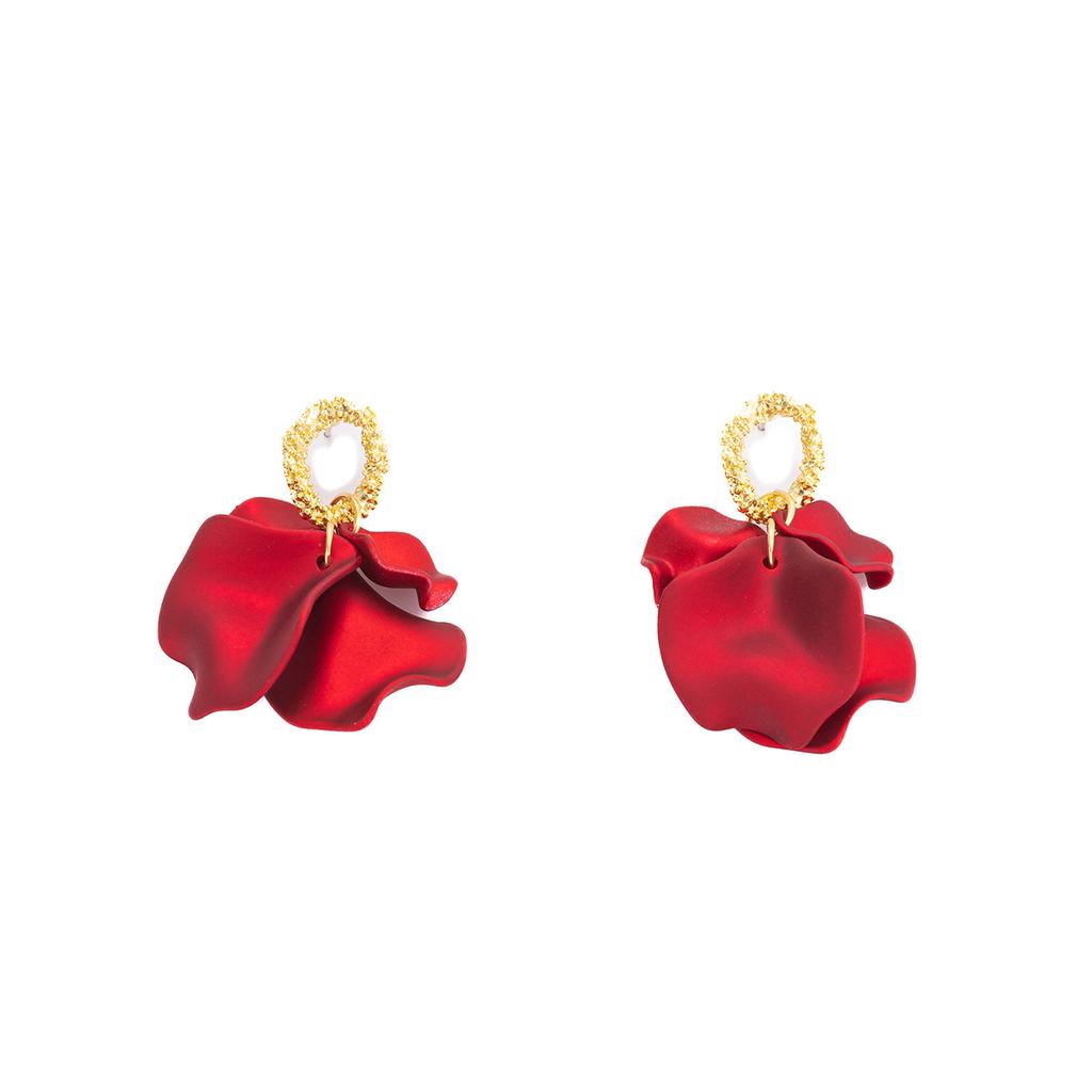 Light Luxury Ankara Red Fashion French Retro High-End Sense Personalized Temperament Women'S Elegant Earrings