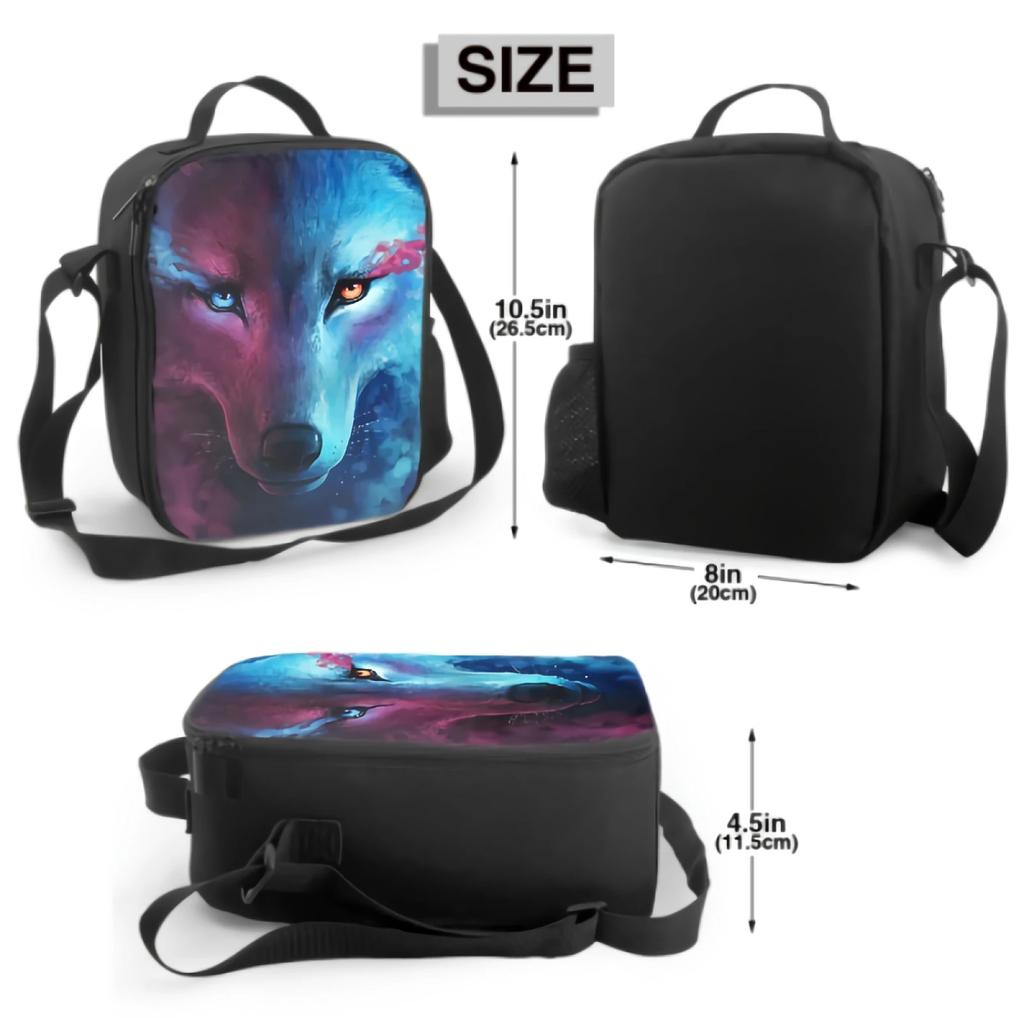 Cute Wolf With Galaxy Sky Insulated Lunch Bag for School Work Office Picnic Animal Head Face Tote Lunch Box Containers