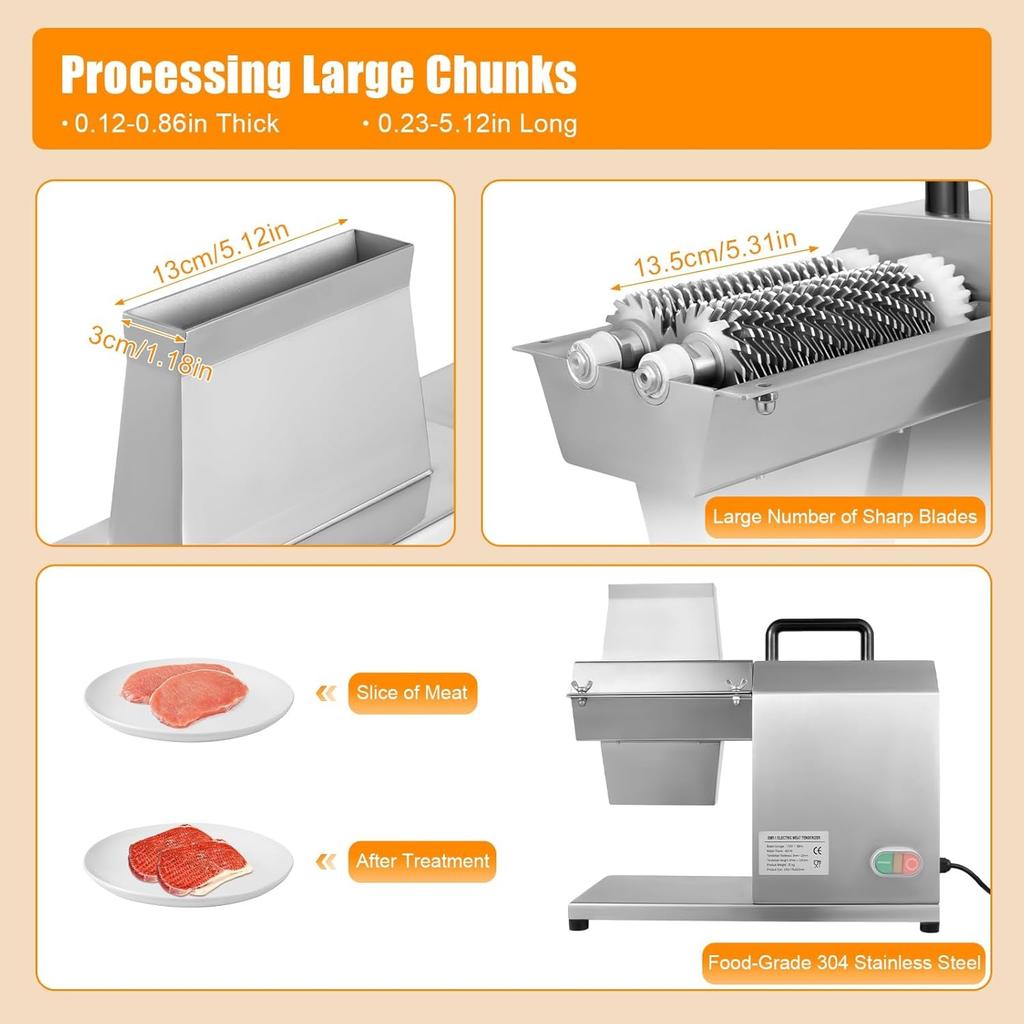 Commercial Meat Dicing and Tenderizing Machine, 110V 450W Heavy-Duty Meat Dicing and Tenderizing Tool,Food-Grade Stainless Steel
