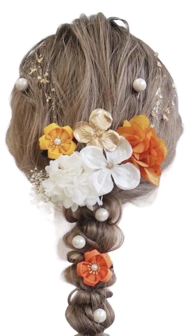 

Lomeri Colors Chirimen Hair Ornament for and Furisode N25 [6 Available] Tsumami-zaiku Coming-of-Age Ceremonies, Graduations, Weddings, (Orange) оранжевый