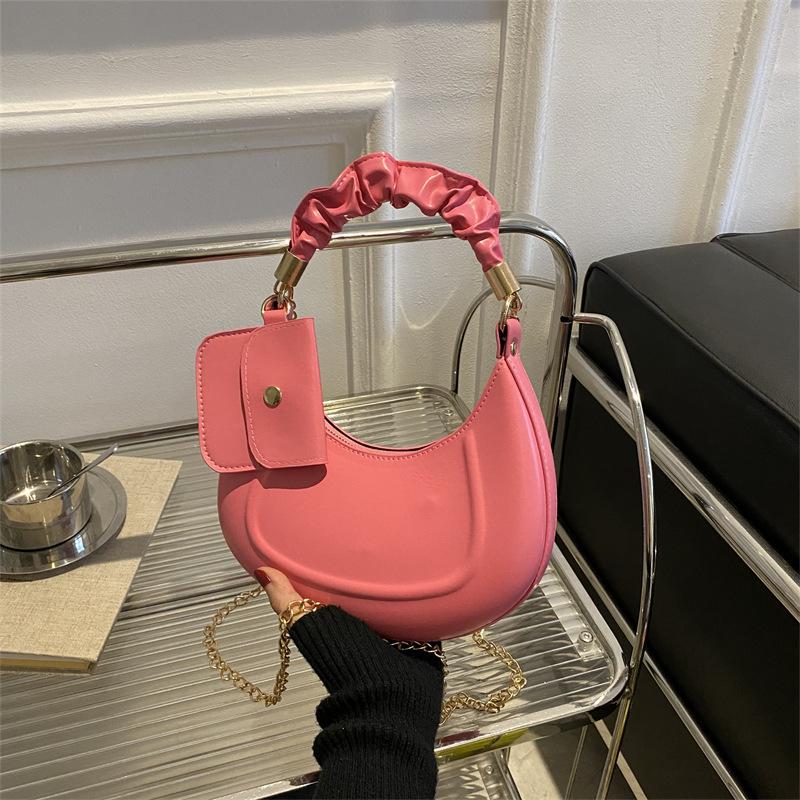 Solid Color Leather Handbag with Small Bag Stylish Underarm Shoulder Bag Fashi Pleated Tote Bag Simple Chain Cross Body Bags