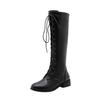 Autumn and winter European and American knight boots new single boots high women's boots low heel soft skin lace-up medium boots thick heel women's