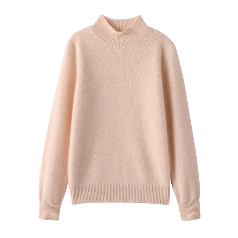 Gray Women's Cashmere Semi-High Neck Sweater - Thickened Wool Knit for Autumn and Winter