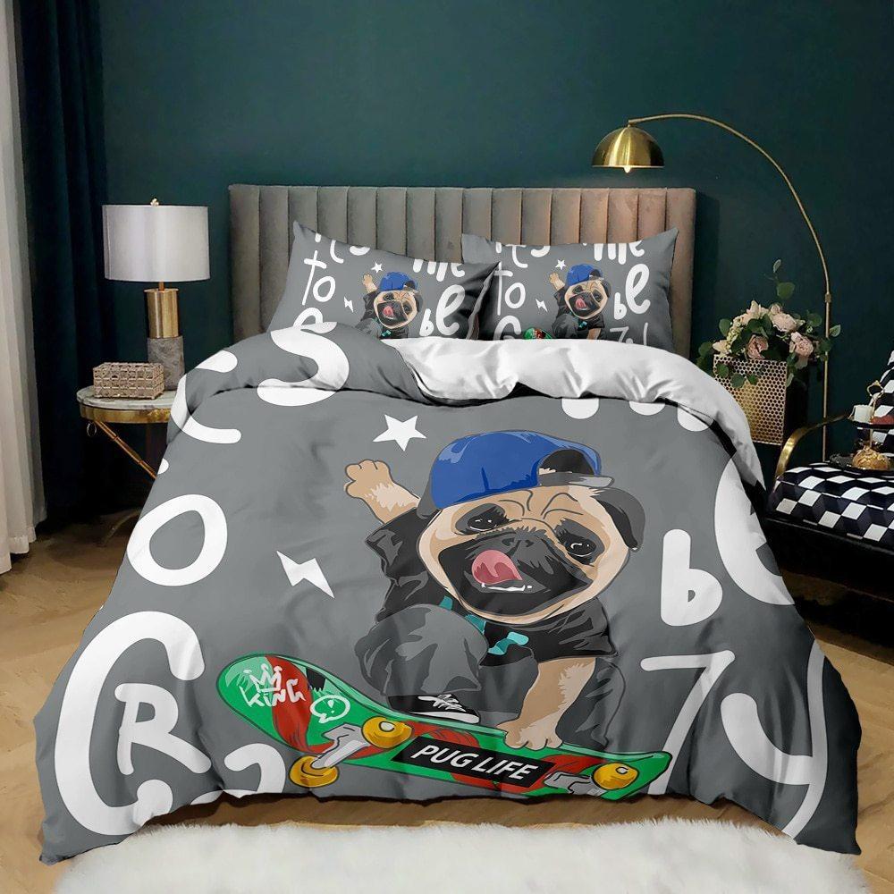 Cute Cartoon Dog Bedding Sets Spotted Dog Bulldog Comforter Bed Cover Duvet Cover Pillow Case 2-3 Pieces Sets Kids Adult Size