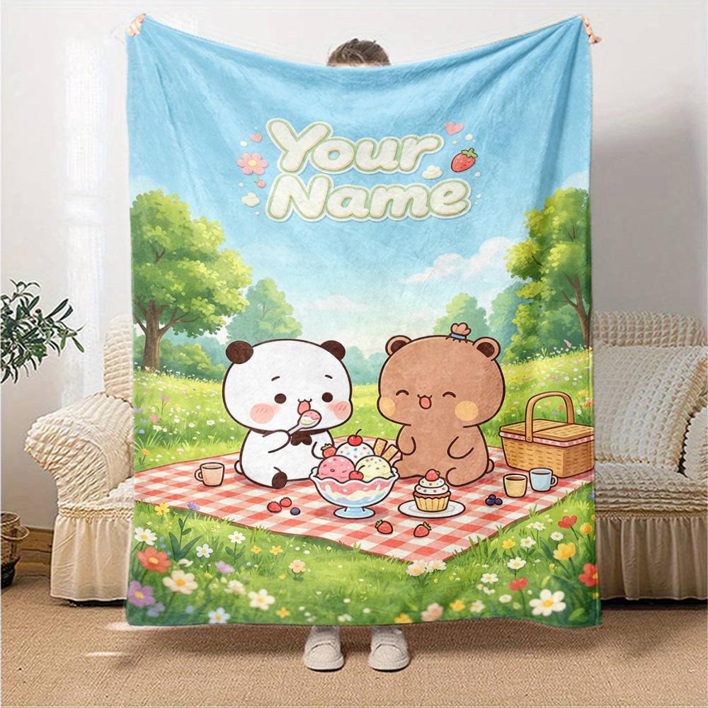 Name Custom Bubu Y Dudu Cartoon Print Flannel Blanket High Quality Warm Comfortable Cover for All Seasons Perfect for Gifts Home Decor