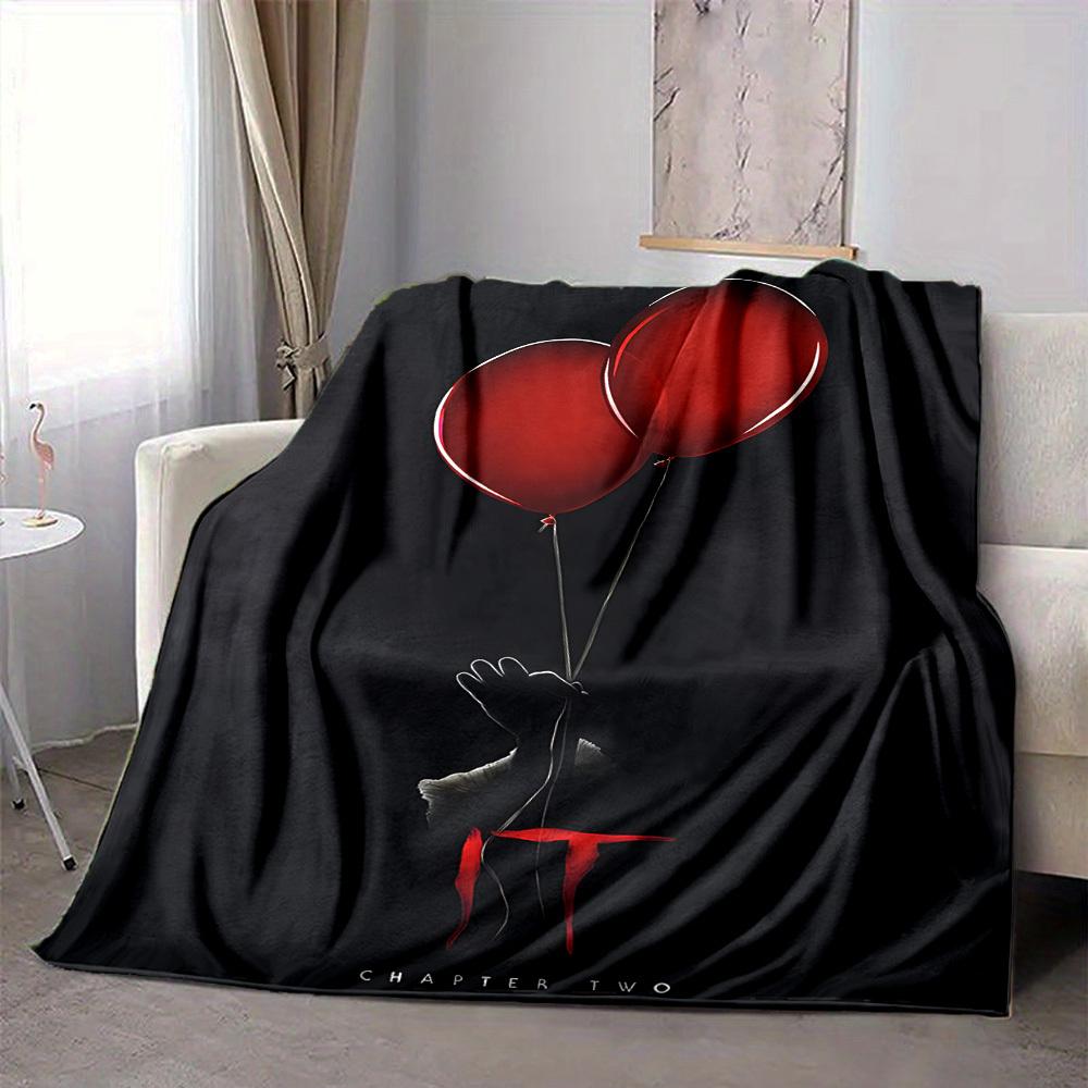 1pc It "Clown" Flannel Throw Blanket - HD Printed Lightweight Soft Warm All-Season Blanket for Sofa, Bed, Travel, Camping 008
