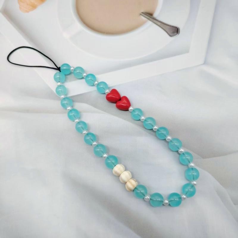 

Festival party small gift red heart handmade bead hanging rope phone case bag pendant синий