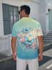 Men's Short-Sleeve Polo Shirt with Full-Body Blue Butterfly & Pink Floral Print - Button-Up Lapel Collar, Non- Suitable for Dates, Beach Vacations,