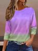 T-shirt da donna stampata in 3D con stampa sfumata, moda, manica lunga, girocollo, top regolari, vacanza, fine settimana, primavera e autunno