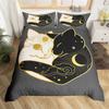 Cat Duvet Cover Polyester Pattern With Hipster Playful Feline Characters, Decorative 3 Piece Twin Bedding Set With 2 Pillow Sham