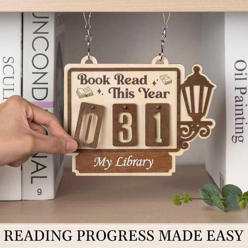 Book Corner Wall Decoration Wooden Bookshelf Hanging Book Tracking Board Wood Sign For Readers Study Room Display Gift
