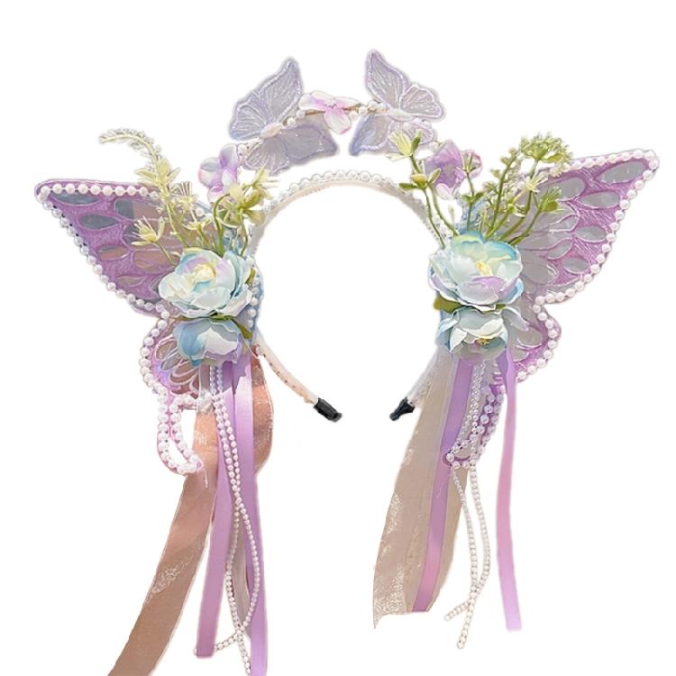 Pearls Headband Butterfly Ribbon Pageant Prom for School Play Stage Props