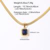 Matte Gold Clavicle Necklace with Square Blue Synthetic Zircon in Bezel Setting