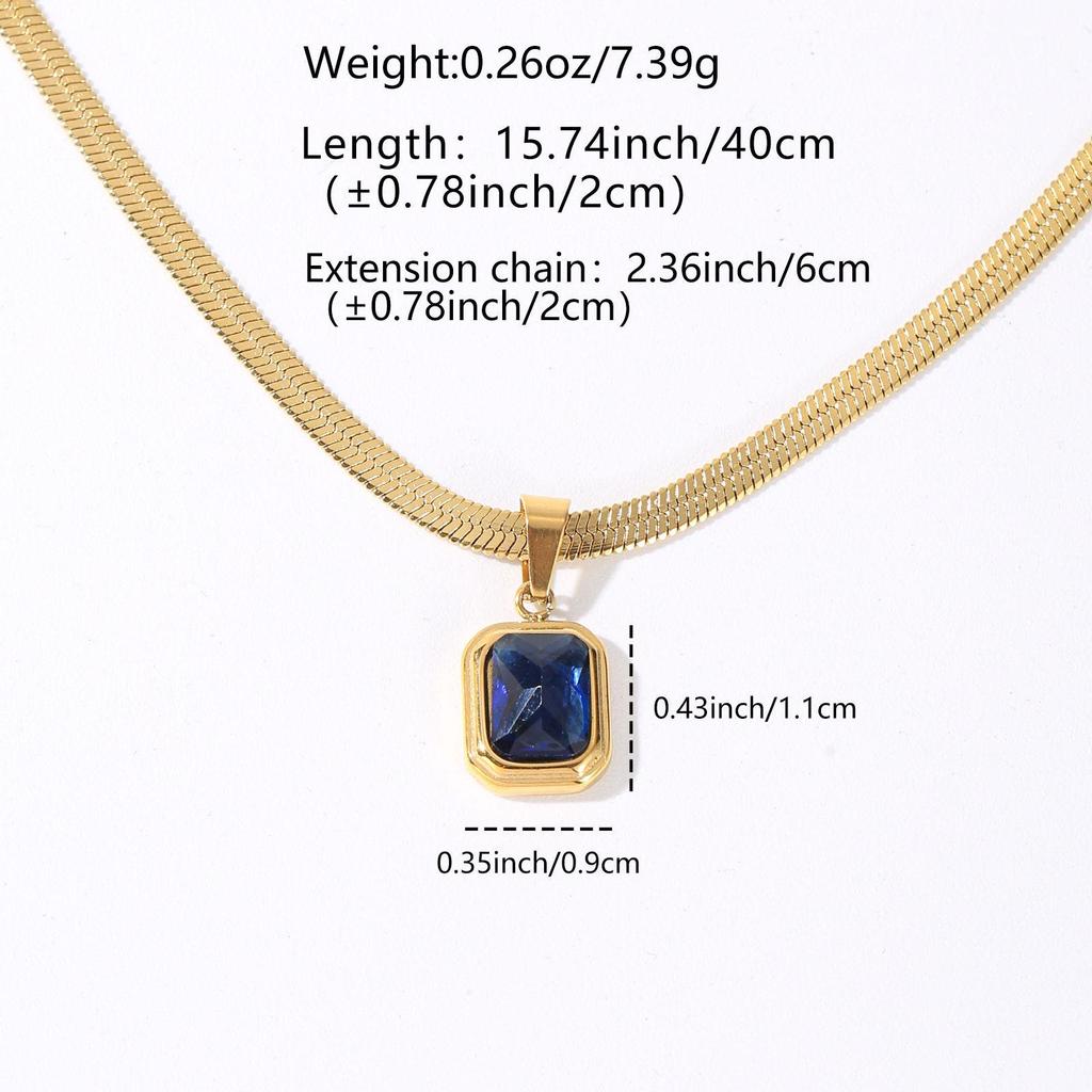 Matte Gold Clavicle Necklace with Square Blue Synthetic Zircon in Bezel Setting
