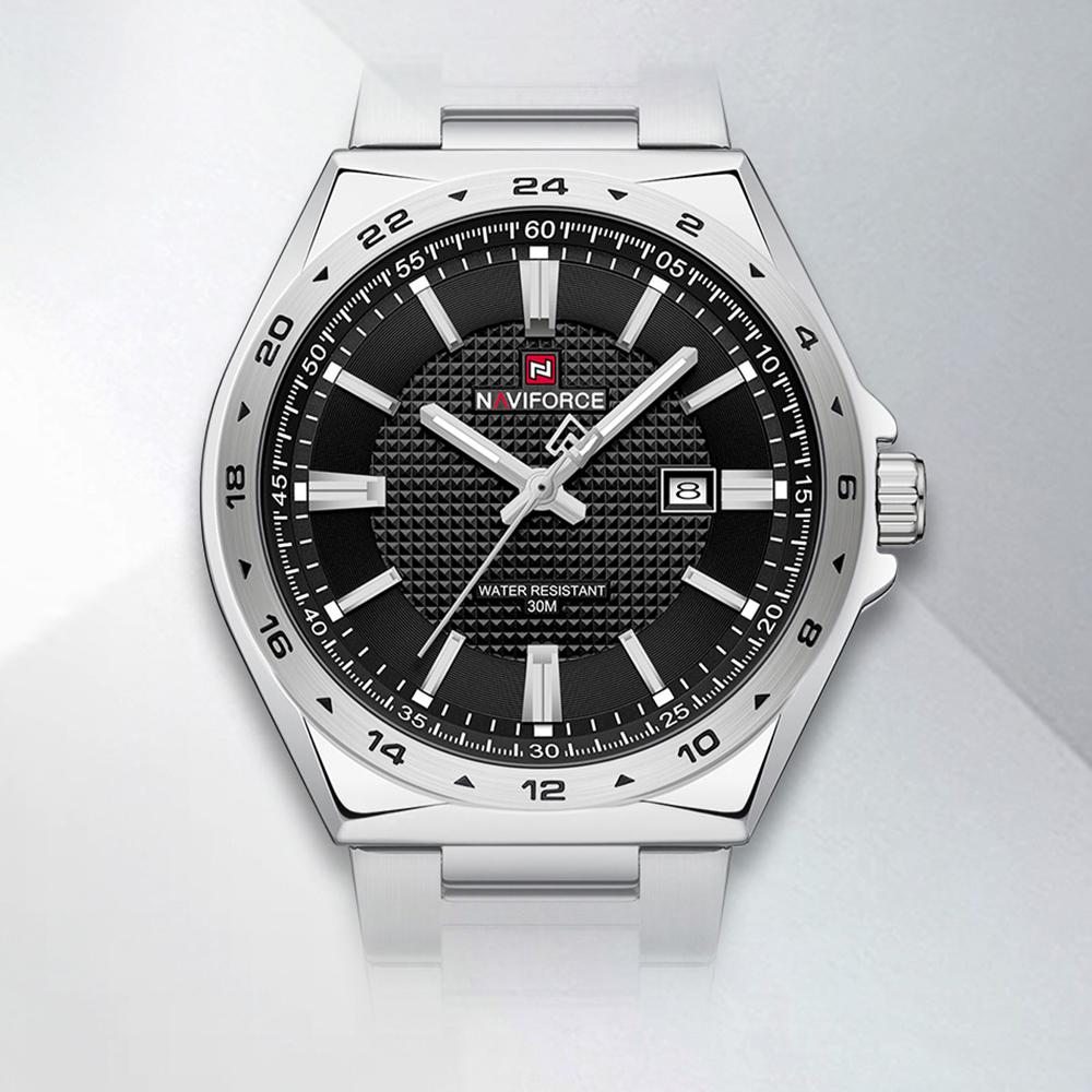 Naviforce Original Quartz Watch for Men Calendar Stainless Steel Strap Luminous Pointer Round Case Waterproof Men Watch NF9266