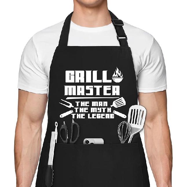 Funny Aprons for Men, Mr. Good Lookin’ Is Cookin’ Chef Apron with 3 Pockets, Adjustable Neck Strap and Long Waist Ties, Perfect for Kitchen