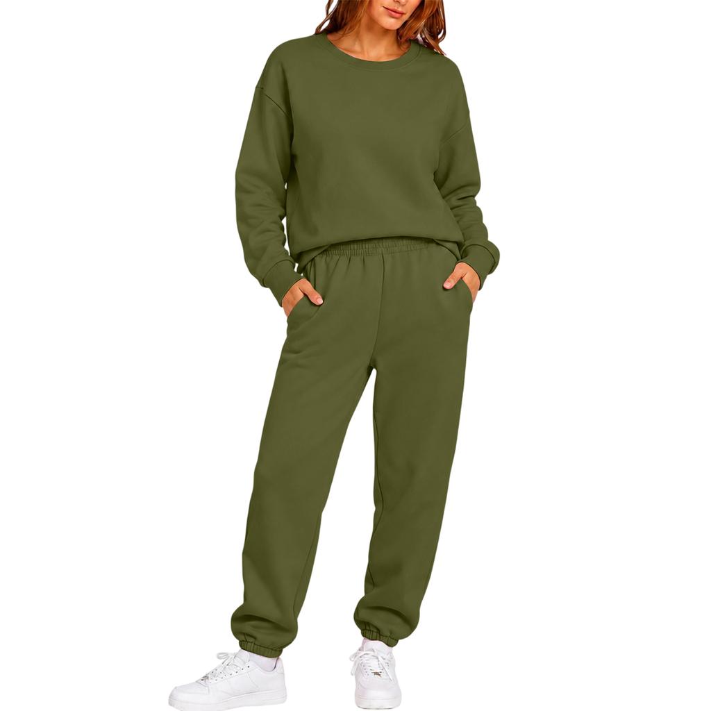 Damen Langarm Rundhals Sweatshirt und Jogginghose 2-teiliges Set