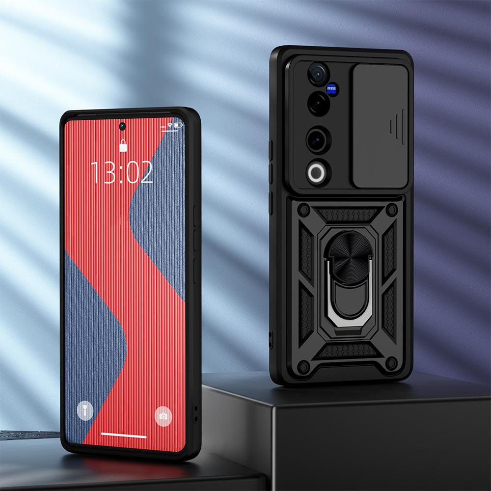 

KEYSION Противоударный бронированный чехол для VIVO V40 5G V40 Pro 5G Слайд-камера Защитное кольцо Подставка Телефон Задняя крышка для VIVO V40 Pro 5G for VIVO V40 5G чёрный