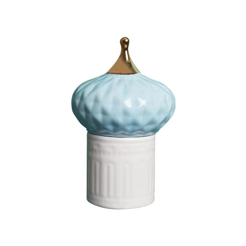Creative Ceramic Candy Jar Fairy Castle Candle Jar Household Delicate Jewelry Cosmetics Cotton Swab Box Tabletop Art Decoration