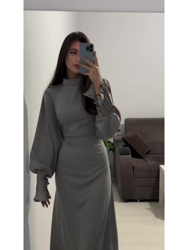 Autumn 204 Pleated Waist-Gathered Tie Court Style Dress