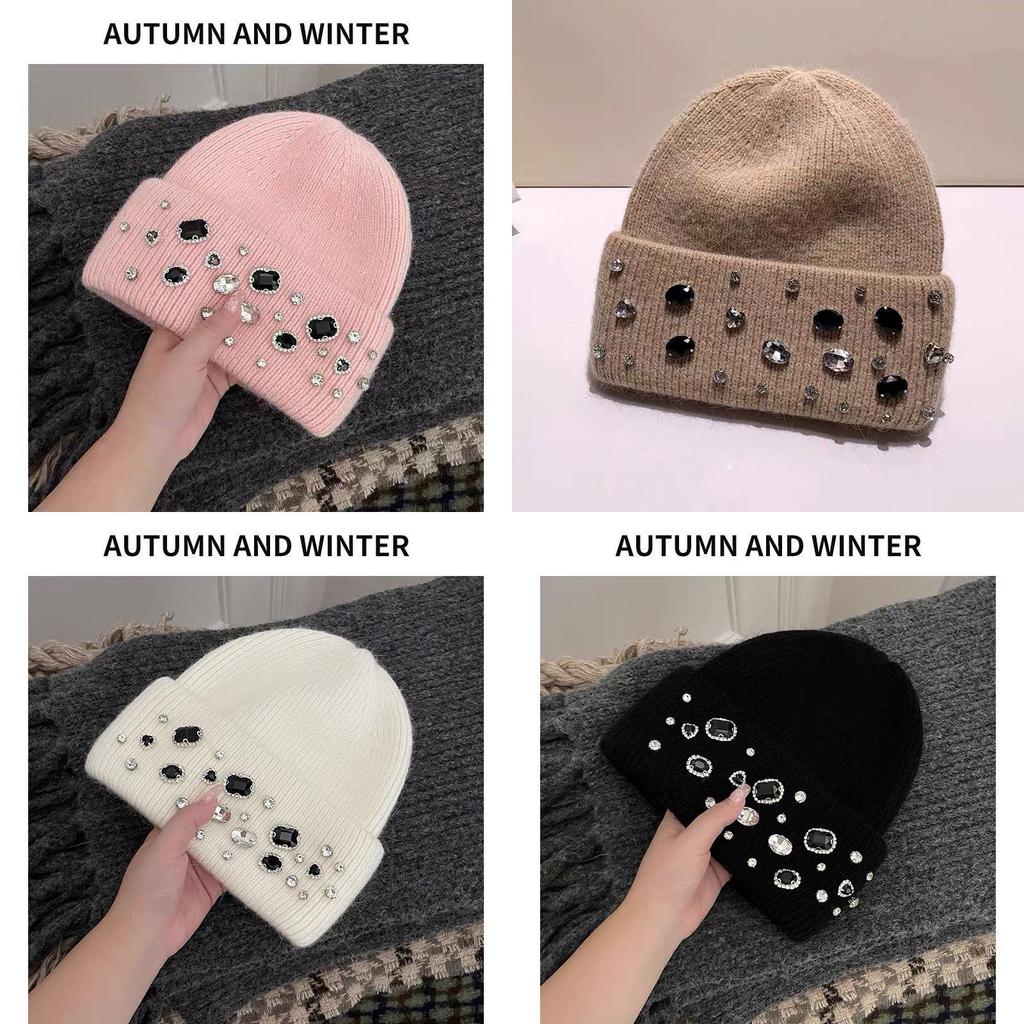 Girls Handcrafted Water Drill Wool Hat With Knit Design For Autumn Winter Kids Fashion