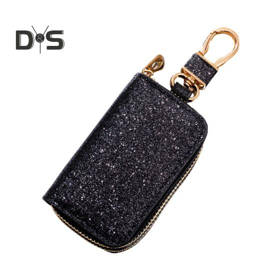 

Чехол для автомобильного ключа из искусственной кожи, мини, портативный, блестящий, для мужчин и женщин, сумка для ключей от машины, брелок с дистанционным управлением, держатель для ключей, сумка-молния, защитный чехол чёрный