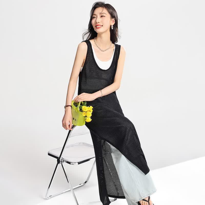 Sanpowa Women s Sleeveless Ice Silk Knit Slip Dress M