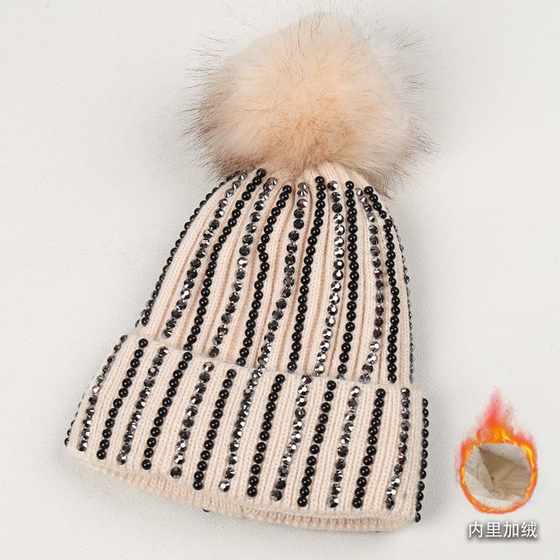 Fashion New Handmade Electric Drill Niche Temperament Knitted Hat Hairball Decoration Literary and Sweet Wool Hat