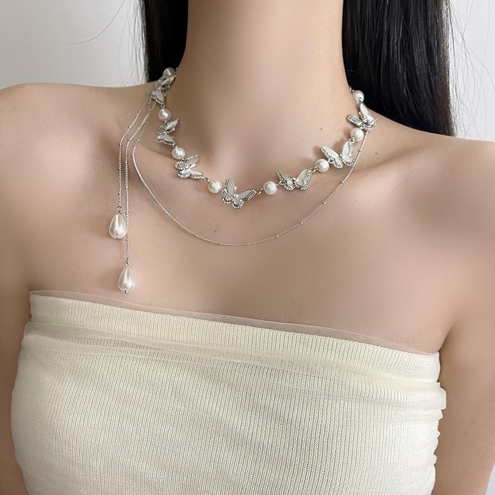 Strass Schmetterling Perlen Choker Halskette Schmuck Glänzender Quasten Choker Brautschmuck