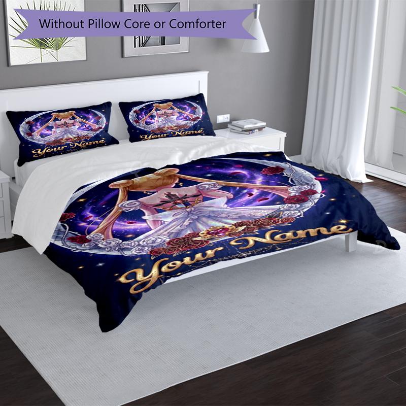 3pcs Custom Name Moonlit Romance Printed Bedding Set Duvet Cover Closure Includes 1 Duvet Cover & 2 Pillowcases, Soft and Comfortable for All Seasons.