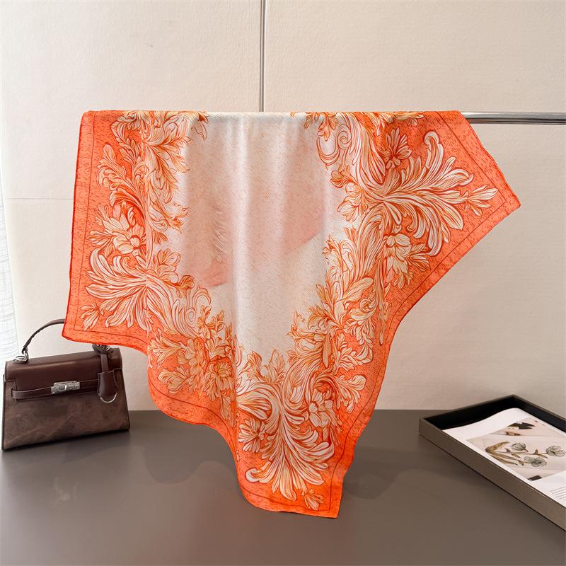 

Floral Print Decorate Silk Square Scarf Women Bag Ribbons Soft Satin Kerchief Head Scarves Fashion Hijab Female Headband 66-70cm