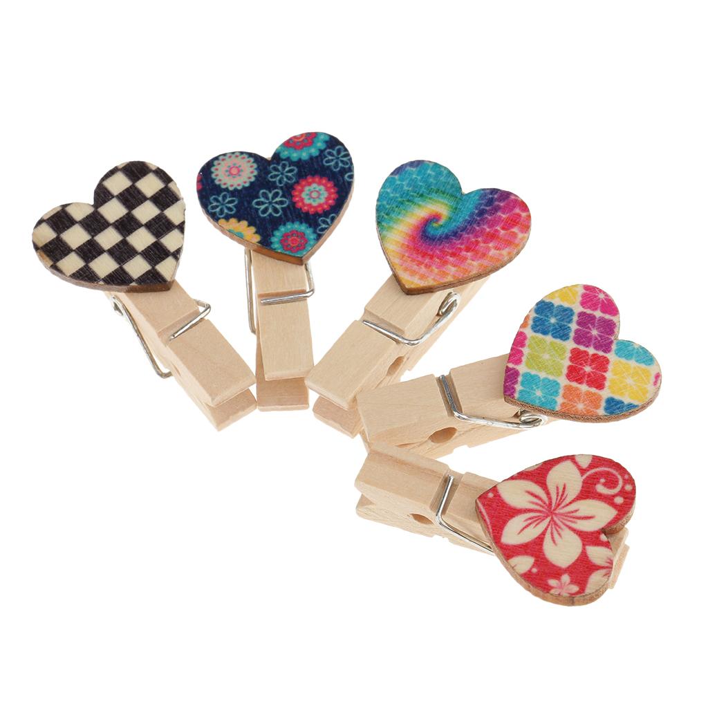 100x Heart Wood Clips Photo Paper Pegs Scrapbooking Embellishments 35mm