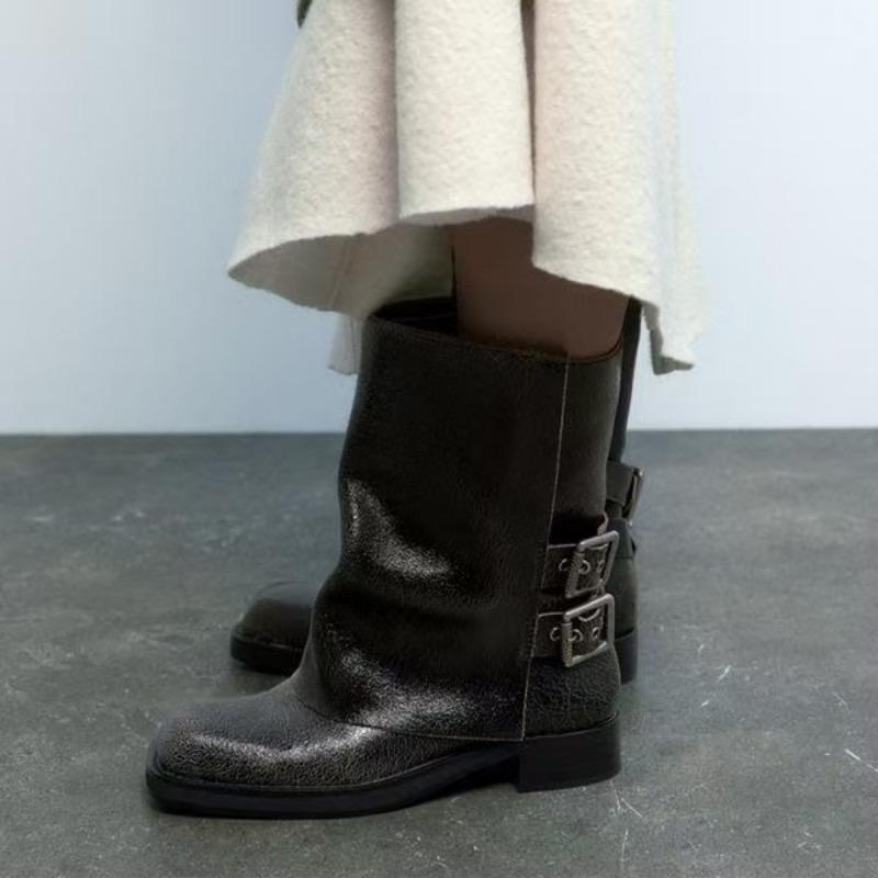 Design Sense Belt Buckle Pants Boots for Women for Women New Square Toe Short Boots Punk Thick Heel Women's Boots