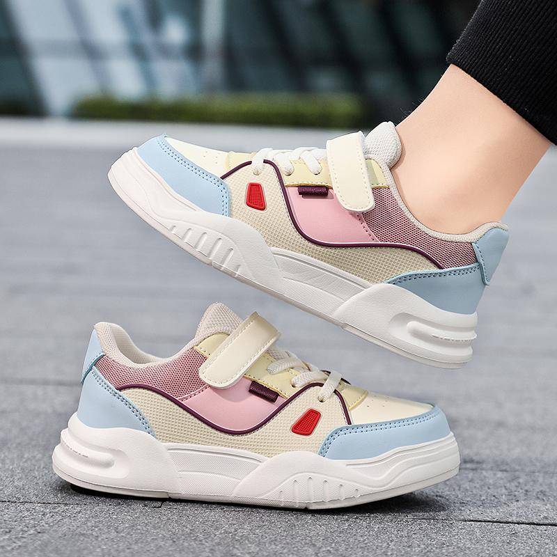 Children's Fashionable and Convenient Velcro Casual Sports Shoes Thick Soled Height Increasing Casual Board Shoes White Shoes