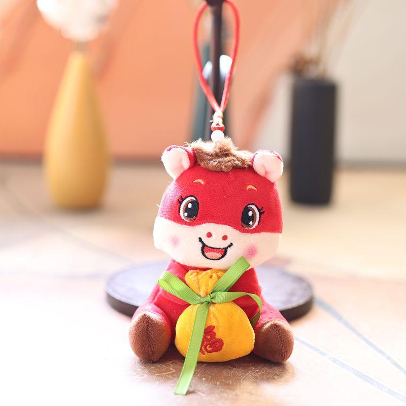 Year Of The Horse Mascot Keychain Delicate Cute Cartoon Tang Suit Mini Zodiac Horse Plush Doll Pendant Bag Decoration Gift