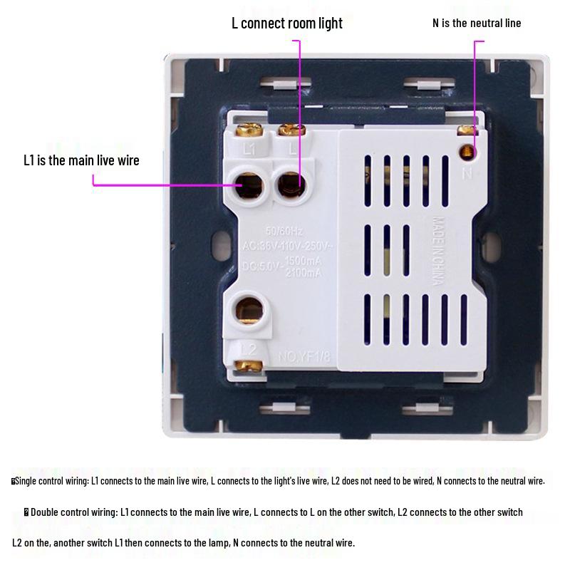 Type 86 Wall Single Pole Double Throw Switch with Dual USB Socket for Household