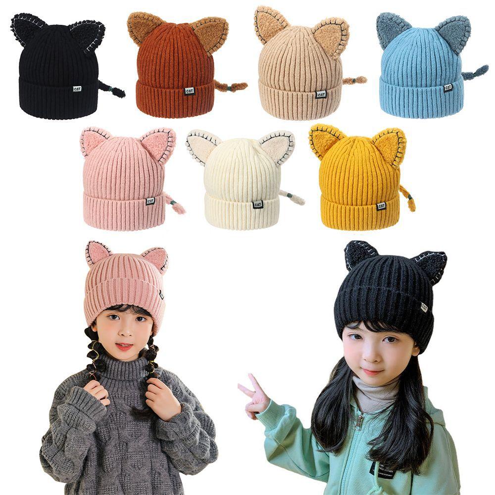 Cute Cat Ears Children's Knitted Hat Winter Warm Beanies Caps New Pullover Hat  Kids