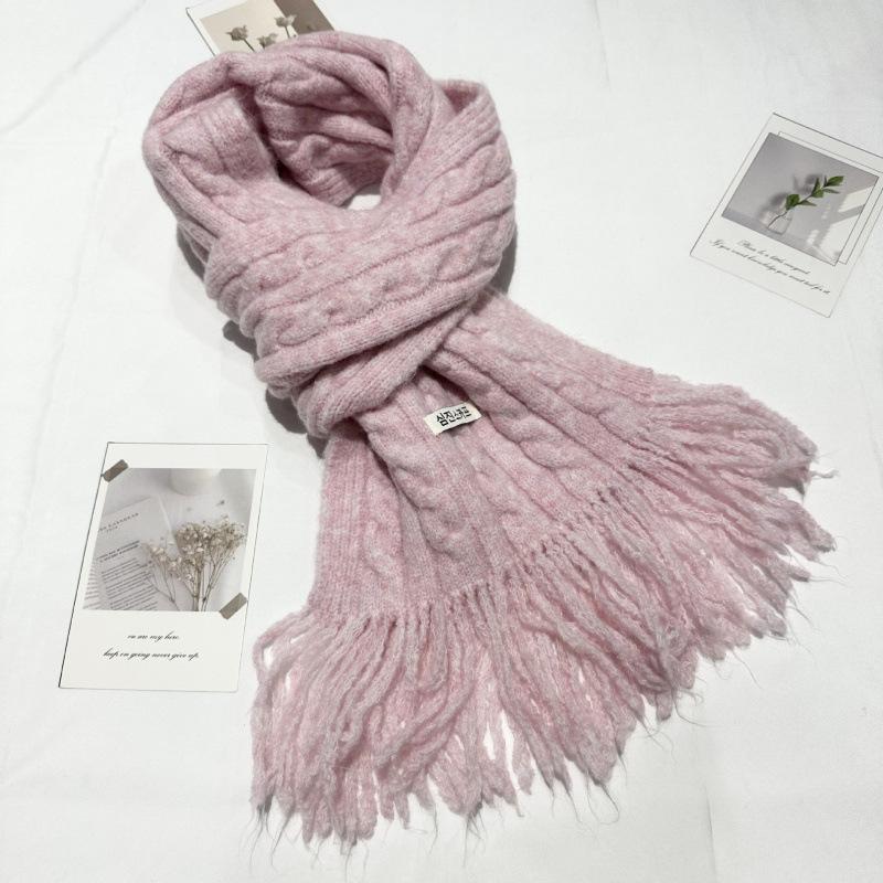 New Versatile Retro Twist Wool Blended Tassel Scarf for Men and Women Korean Style Wool Knitted Narrow Version Short Scarf