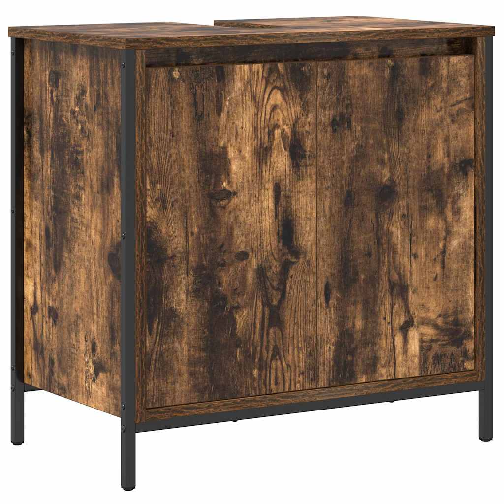 Bathroom Furniture Set with Door 3 pcs Smoked Oak and Black