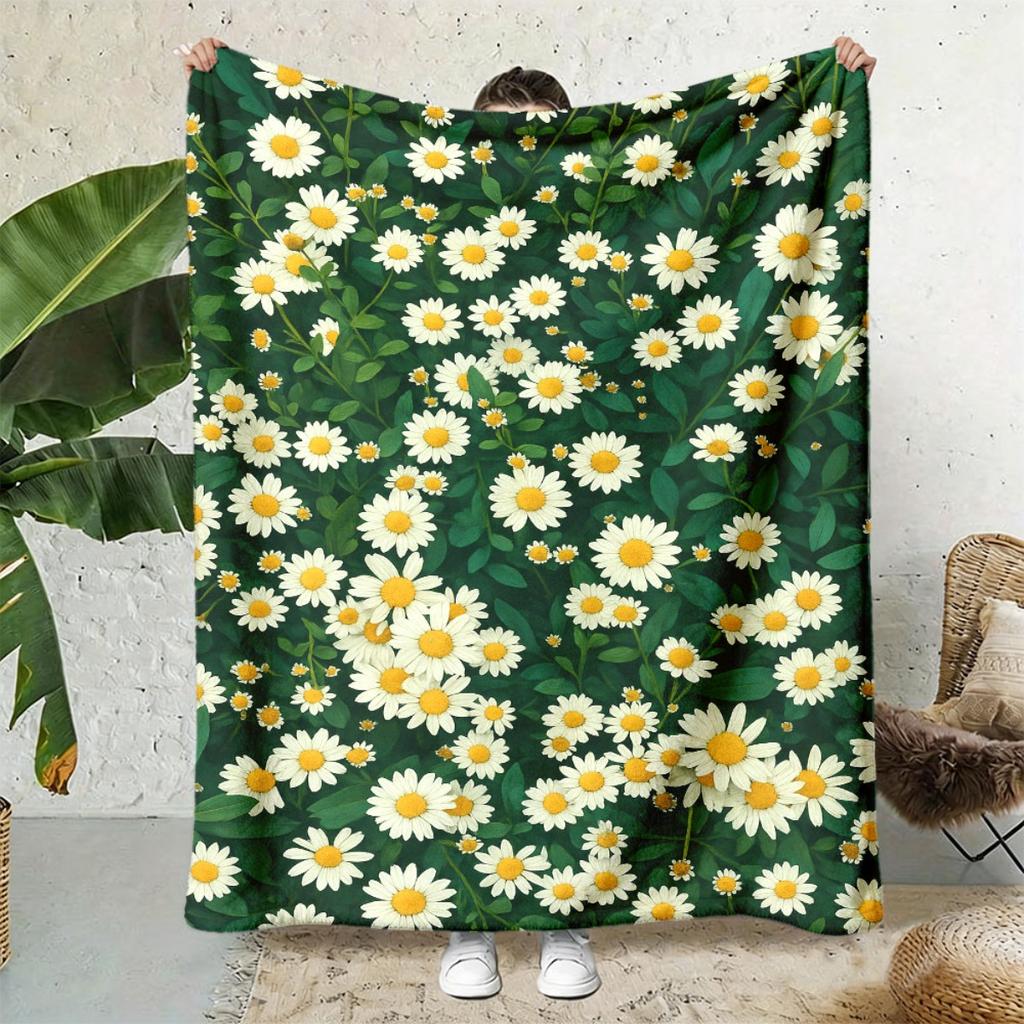 2026 New Arrivals Cozy Daisy Print Flannel Throw Blanket Soft, Warm, And Versatile for Couch, Office, And Travel Perfect Gift for All Seasons