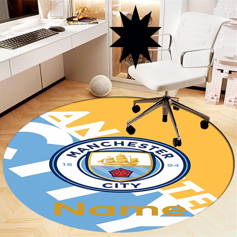 Custom Name Manchester City Printed Round Rug Carpet Chair Rug Area Rug Entryway Doormats,for Office Chair Living Room Bedroom Kitchen Room.